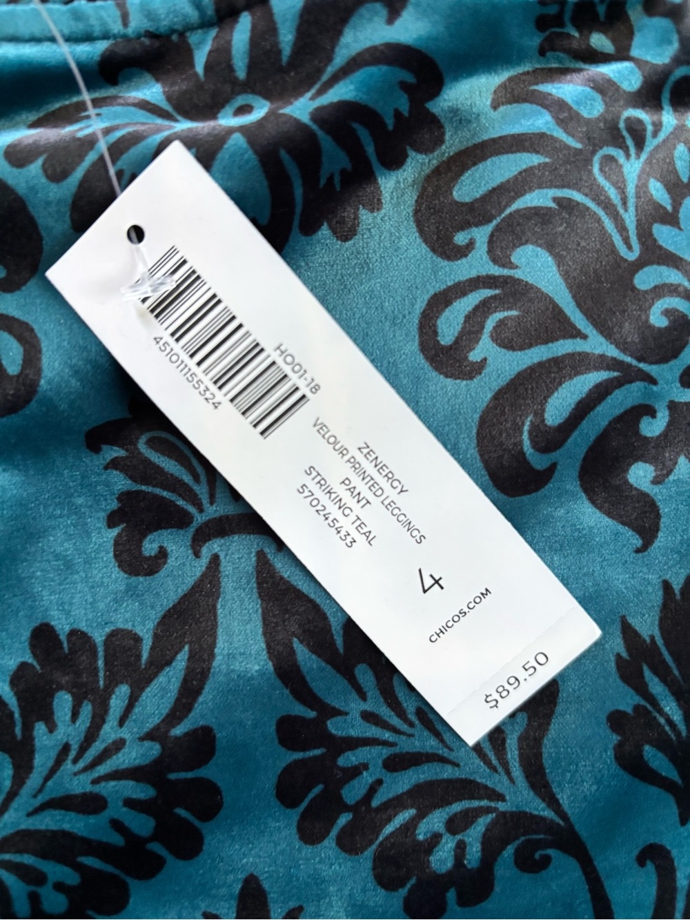 *NEW* Chico’s Zenergy Velour Teal Leggings Pant - Size: 20/22 - Picture 3 of 5